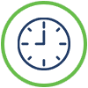 Time-consuming mask fittings - Sleepnet Corporation Clock icon showing 9:00 inside a green and blue circular border