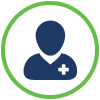 Clinical liason - Sleepnet Corporation Add user icon: circle with a dark blue user silhouette and a white plus sign inside a green border