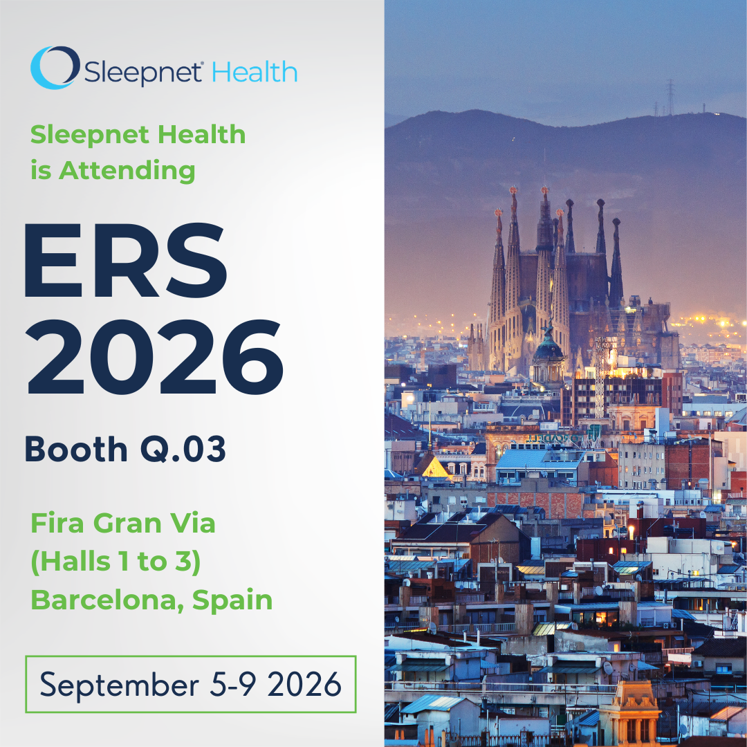 ers2026 2 - Sleepnet Corporation Poster for Sleepnet Health announcing ERS 2026 conference at Fira Gran Via, Barcelona, Spain, Sept 5–9, 2026, Booth Q.03.